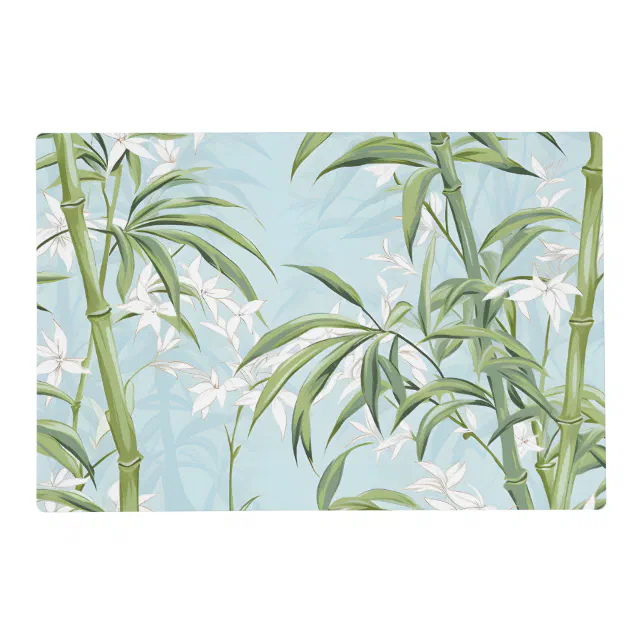 Modern Bamboo Pattern Flower Blue & Green Placemat