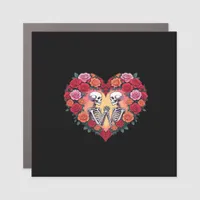 Skeleton Couple Holding Hands Inside A Heart Of Ro Car Magnet