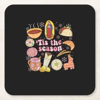 Tis The Season Mexican Christmas Holiday Square Paper Coaster