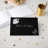 Butterflies & Flowers Silver Foil Black Wedding Foil Guest Book