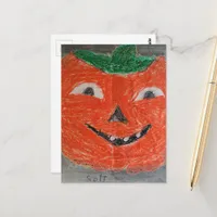 Jack-O-Lantern Vintage Childs Drawing Postcard