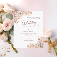 Beige cream flowers wedding invitation