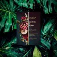 Dark Moody Bold Floral Marsala Wedding Foil Invitation