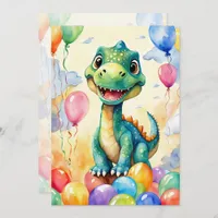 Cute little dinosaur with lots of colorful balloon invitation