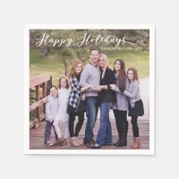 Happy Holidays Elegant Typography Photo Name Napkins