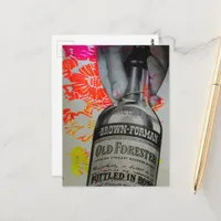 Whisky Bottle Floral Pink Orange Collage Postcard