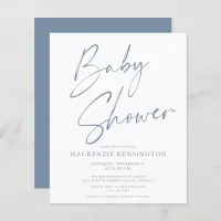 Budget Dusty Blue Handwritten Script Baby Shower