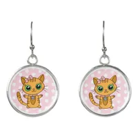 Cute Orange Kitty Cat pink Polka Dot Earrings