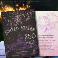Elegant US 250 Years Firework Purple Capitol Hill  Invitation