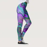 Purple, Green and Blue Fluid Art Abstract Leggings