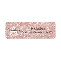 Rose Gold  Pink Glitter Monogram Return Address Label