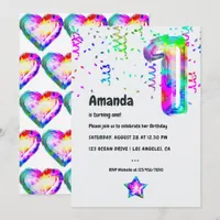 Groovy Tie Dye Balloon 1st Birthday Party Invitation