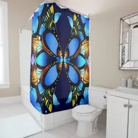 Electric Elegance: Neon Blue sparkles Bathroom  Shower Curtain