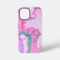 Monogrammed Pink, Purple, Mint Green Marble Art  iPhone 12 Mini Case