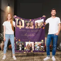 Birthday photo collage purple gold best friends  fleece blanket