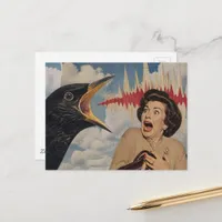 Sceaming Black Bird and Retro Lady Postcard