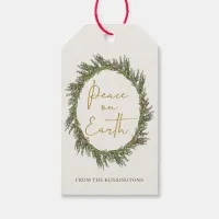 Elegant Rustic Christmas Wreath Peace on Earth Gift Tags