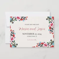 Mexican Floral Colorful Botanical Flowers Wedding Save The Date