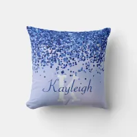 Simple Blue Brushed Metal and Glitter Monogram | Throw Pillow