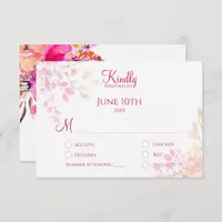 Pink and Orange Watercolor Flowers Elegant Wedding RSVP Card