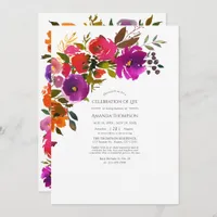 Purple and Orange Floral Celebration of Life Photo Invitation