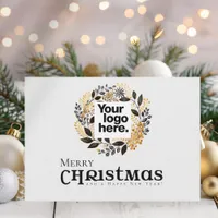 Holiday Black Gold Wreath Business Christmas Card