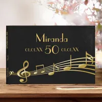 50th birthday party gold music notes on black guest book