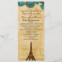 aqua vintage eiffel tower Paris wedding program