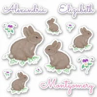 Personalized Cute Cottontail Bunnies and Flowers Sticker