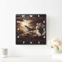 Resting Bengal Tigers in a Lush Forest at Dusk Square Wall Clock