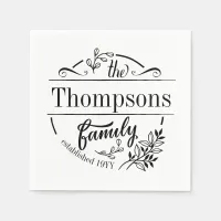 Family Name Elegant Monogram  Black and White Napkins