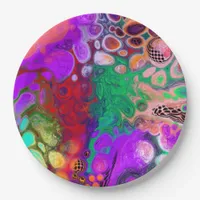 Red, Green, Purple Colorful Digital Fluid Art   Paper Plates