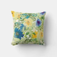 Blue and Yellow Flowers Throw Pillow