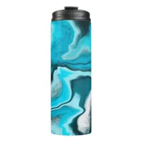 Blue, Black and White Marble Fluid Art  Thermal Tumbler