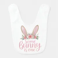 Watercolor Bunny Floral First Birthday Bib