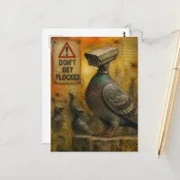 The Spy Pigeons With Warning Signs Encaustic Art Postcard