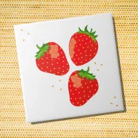 Cute Modern Red Strawberries Ceramic Tile