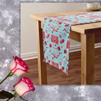 MOM/WOW: A Love Letter in Red on blue | Short Table Runner