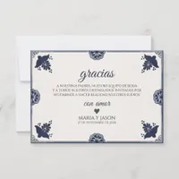 Blue Floral Otomi Simple Fiesta Spanish Wedding Thank You Card