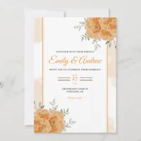 Orange Peony Elegant Floral Watercolor Wedding Invitation