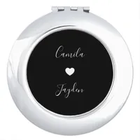 Black Minimalist Modern Couple Heart Portable Compact Mirror