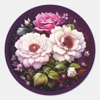 Pink Roses Floral  Classic Round Sticker