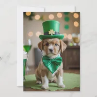 Cute puppy with St. Patrick's outfit in a Pub Holiday Card