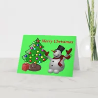 Merry Christmas Tree & Snowman Greeting Card