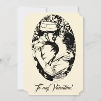 Vintage Edwardian Valentine soldier women cream Holiday Card