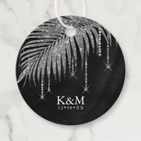 Jewel Palm Leaf Wedding Silver ID830 Favor Tags