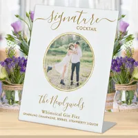Wedding Signature Cocktail Gold Custom Photo Bar Pedestal Sign