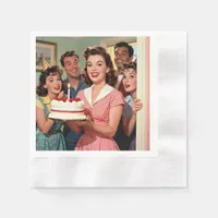 Funny Retro Friends Celebrating a Birthday Napkins