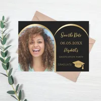 Black gold modern photo arch Graduation Party Save The Date