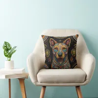 Bohemian Mosaic Majesty: The Painted Dog Throw Pillow